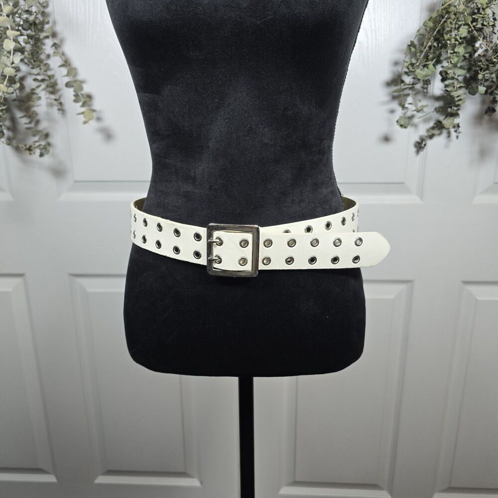Women’s Belt White Double Grommet Non-leather 39.5” Long